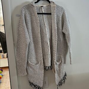 Free People Hooded Knit Cardigan - Cream and Black size xs
